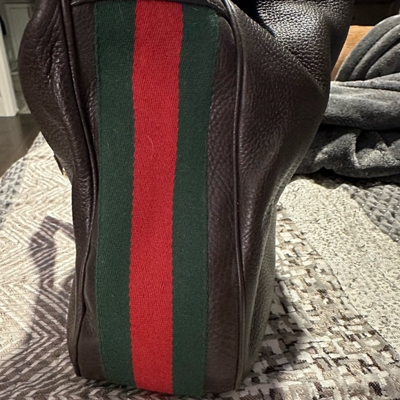 Authentic Gucci Dark Brown Leather Web Shoulder Bag - Picture 10 of 16